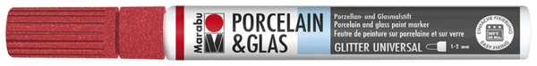Porcelain & Glas Painter 1-2mm, glitrová červená
