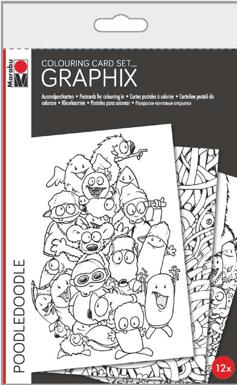 Colouring Card Set Graphix - Poodledoodle 12ks